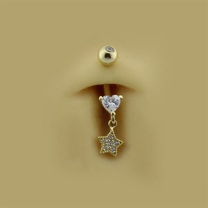 14 Ayar Altın Kalp Taşlı Yıldız Göbek Piercing  - Dianora Piercing