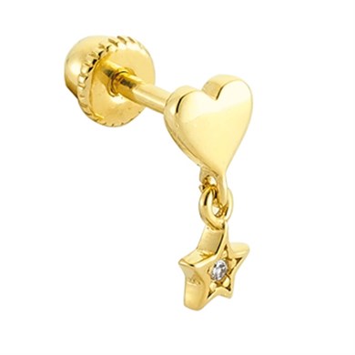 14 Ayar Altın Kalpli Taşlı Yıldız Sallantılı Minimal Helix/Kıkırdak Piercing