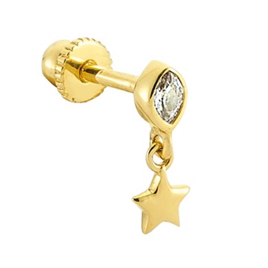 14 Ayar Altın Mekik Taşlı Yıldız Sallantılı Minimal Helix/Kıkırdak Piercing