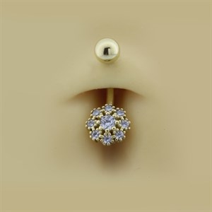 14 Ayar Altın Taşlı Çiçek Göbek Piercing  - Dianora Piercing