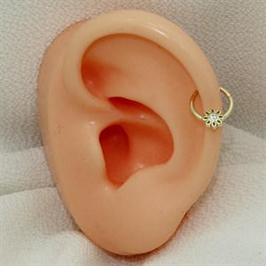 14 Ayar Altın Taşlı Çiçek Minimal Halka Piercing - Dianora Piercing