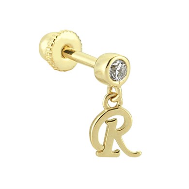 14 Ayar Altın Taşlı R Harfi Sallantılı Minimal Helix/Kıkırdak Piercing