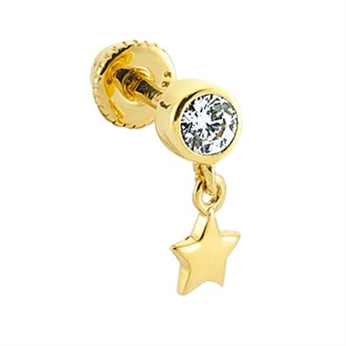 14 Ayar Altın Taşlı Yıldız Sallantılı Minimal Helix/Kıkırdak Piercing