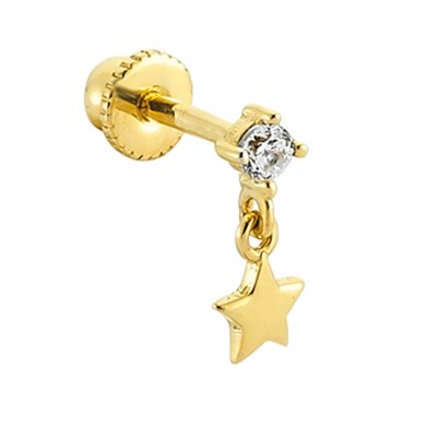 14 Ayar Altın Taşlı Yıldız Sallantılı Minimal Helix/Kıkırdak Piercing