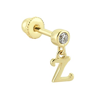 14 Ayar Altın Taşlı Z Harfi Sallantılı Minimal Helix/Kıkırdak Piercing